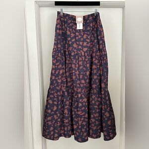 NWT OLIPHANT Tiered Maxi Skirt Navy Leopard Print Small